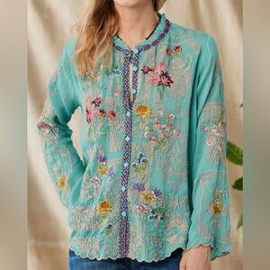NWOT Johnny Was Allbee Blouse Embroidery Blouse Bohemian Blouse Vacation Top